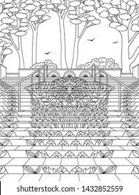 Hand drawn ink illustration of the mosaic staircase in Lincoln Park, San Francisco