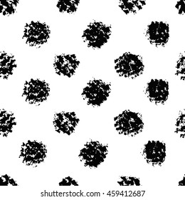 hand drawn ink isolated black and white paintbrushes brush stroke dots circles seamless pattern