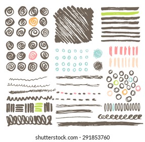 Hand drawn ink isolated textures. Vector brush strokes.