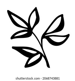 Hand drawn ink leaf in doodle style.