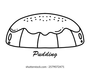 Hand drawn ink line art pudding. minimalist design, symbols, food, cake, jelly, cute, coloring pages
