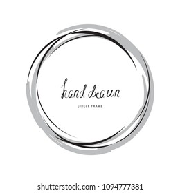 Hand drawn ink line circle or circular doodle sketches scribble. Black round frame isolated on white with place for text. Pencil art imitation