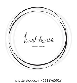 Hand drawn ink line circle or circular doodle sketches scribble. Black round frame isolated on white with place for text. Pencil art imitation