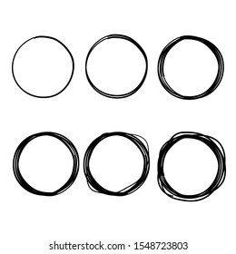 Hand drawn ink line circles or scribble circles vector collection. Circular doodle sketch scribbles or round frames isolated on white with place for text vector illustration