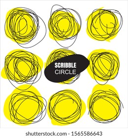 Hand drawn ink line circles or scribble circles vector collection. Circular doodle sketch scribbles or round frames isolated on white with place for text, pencil handwritten art imitation