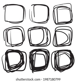 Hand drawn ink line circles or scribble circles vector collection. Circular doodle sketch scribbles or round frames isolated on white with place for text, pencil handwritten art imitation