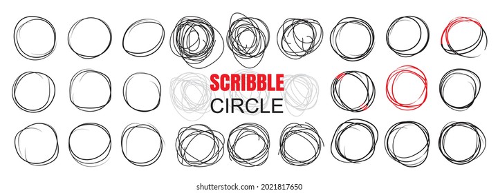 Hand drawn ink line circles or scribble circles vector collection. Circular doodle sketch scribbles or round frames isolated on white with place for text, pencil handwritten art imitation