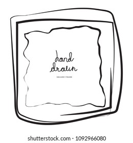 Hand drawn ink line square vector illustration. Doodle sketch or scribble for frames isolated on white background. Handwritten art imitation
