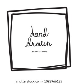 Hand drawn ink line square vector illustration. Doodle sketch or scribble for frames isolated on white background. Handwritten art imitation