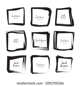 Hand drawn ink line squares vector illustration. Square doodle sketches scribbles for frames isolated on white with place for text. Pencil handwritten art imitation