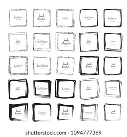 Hand drawn ink line squares vector illustration. Square doodle sketches scribbles for frames isolated on white with place for text. Pencil handwritten art imitation