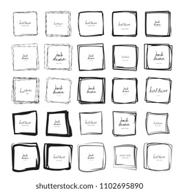 Hand drawn ink line squares vector illustration. Square doodle sketches scribbles for frames isolated on white with place for text. Pencil handwritten art imitation