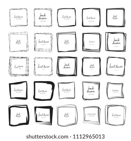 Hand drawn ink line squares vector illustration. Square doodle sketches scribbles for frames isolated on white with place for text. Pencil handwritten art imitation