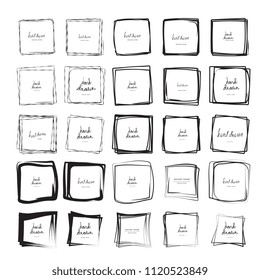 Hand drawn ink line squares vector illustration. Square doodle sketches scribbles for frames isolated on white with place for text. Pencil handwritten art imitation