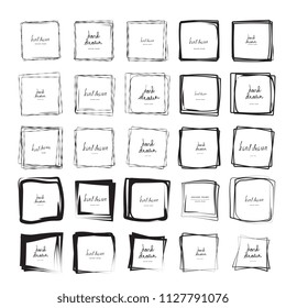 Hand drawn ink line squares vector illustration. Square doodle sketches scribbles for frames isolated on white with place for text. Pencil handwritten art imitation