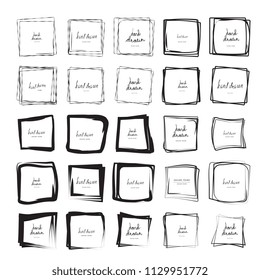 Hand drawn ink line squares vector illustration. Square doodle sketches scribbles for frames isolated on white with place for text. Pencil handwritten art imitation