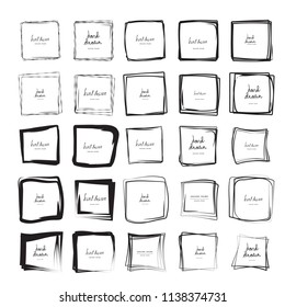 Hand drawn ink line squares vector illustration. Square doodle sketches scribbles for frames isolated on white with place for text. Pencil handwritten art imitation