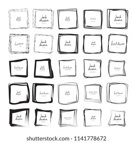 Hand drawn ink line squares vector illustration. Square doodle sketches scribbles for frames isolated on white with place for text. Pencil handwritten art imitation