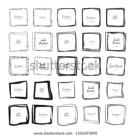 Hand drawn ink line squares vector illustration. Square doodle sketches scribbles for frames isolated on white with place for text. Pencil handwritten art imitation