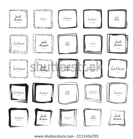 Hand drawn ink line squares vector illustration. Square doodle sketches scribbles for frames isolated on white with place for text. Pencil handwritten art imitation