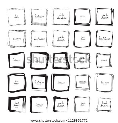 Hand drawn ink line squares vector illustration. Square doodle sketches scribbles for frames isolated on white with place for text. Pencil handwritten art imitation