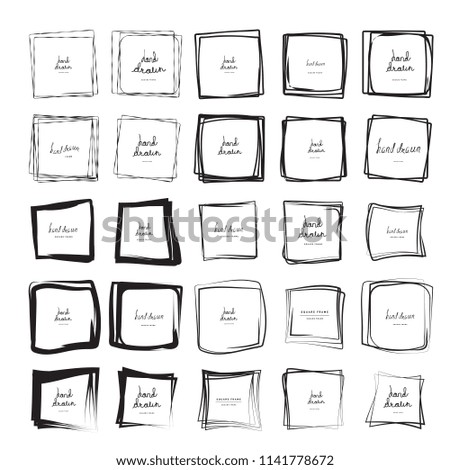 Hand drawn ink line squares vector illustration. Square doodle sketches scribbles for frames isolated on white with place for text. Pencil handwritten art imitation