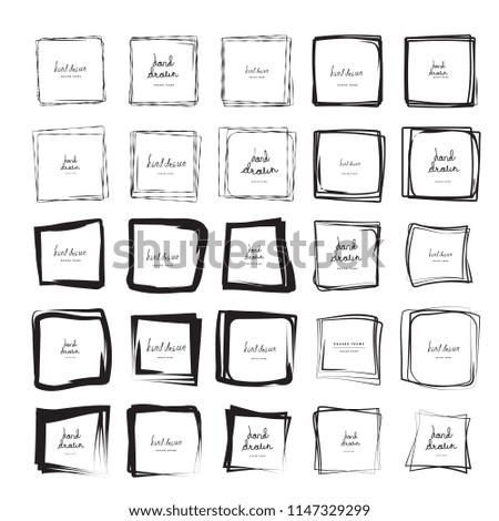 Hand drawn ink line squares vector illustration. Square doodle sketches scribbles for frames isolated on white with place for text. Pencil handwritten art imitation
