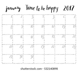 Hand drawn ink monthly planner page template. Any month organizer page.