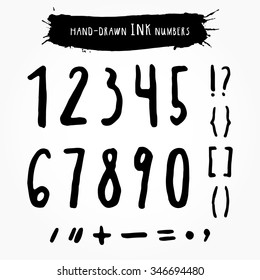 Hand drawn INK numbers and symbols for your design. Beautiful brush painted numbers. Creative ink typography set.