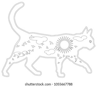 Hand drawn ink pattern. Coloring book for adult. Vector illustration cat