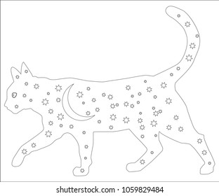 Hand drawn ink pattern. Coloring book for adult. Vector illustration cat