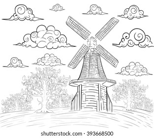 Hand drawn ink pattern. Coloring book Coloring for adult