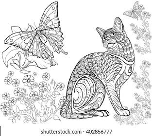 Hand drawn ink pattern. Coloring book Coloring for adult