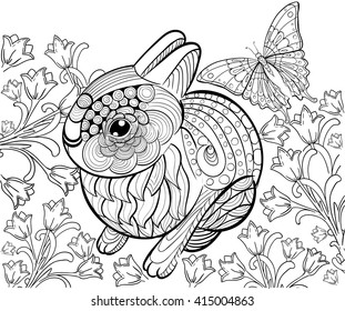 Hand drawn ink pattern. Coloring book Coloring for adult