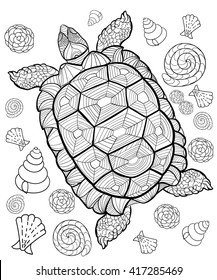 Hand drawn ink pattern. Coloring book Coloring for adult. turtle. svg