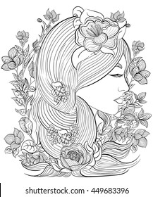 Hand drawn ink pattern. Coloring book for adult. Vector illustration