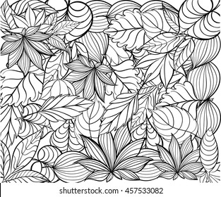 Hand drawn ink pattern. Coloring book for adult. Vector illustration