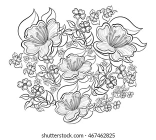 Hand drawn ink pattern. Coloring book for adult. Vector illustration