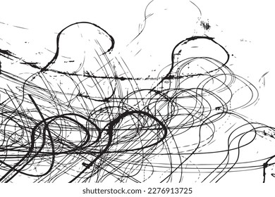 Hand drawn ink pattern and textures made of scratches and lights trails. Abstract drawing backgrounds in black and white. Trendy monochrome pencil or pen brush marks. Vector.