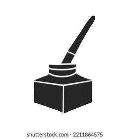 Hand drawn Ink pot icon with brush vector illustration