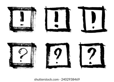 Hand drawn ink question and exclamation mark illustration in sketch style. Elements for design