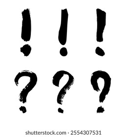 Hand drawn ink question and exclamation mark illustration in sketch style. Elements for design