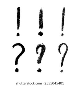 Hand drawn ink question and exclamation mark illustration in sketch style. Elements for design