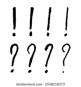 Hand drawn ink question and exclamation mark illustration in sketch style. Elements for design