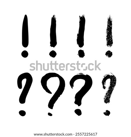 Hand drawn ink question and exclamation mark illustration in sketch style. Elements for design