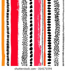 Hand drawn Ink seamless pattern with stripes  / Vector illustration