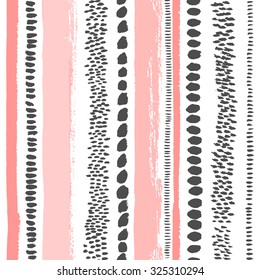 Hand drawn Ink seamless pattern with dots and stripes. Striped pattern / Vector illustration