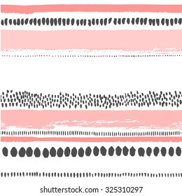 Hand drawn Ink seamless pattern with dots and stripes. Striped pattern / Vector illustration