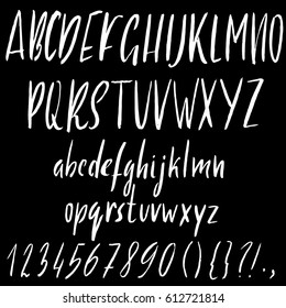 Hand drawn ink simple font. Modern brush lettering. Grunge style alphabet. Vector illustration.