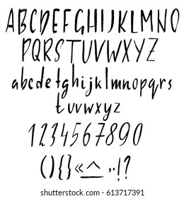 Hand drawn ink simple font. Modern brush lettering. Grunge style alphabet. Vector illustration.